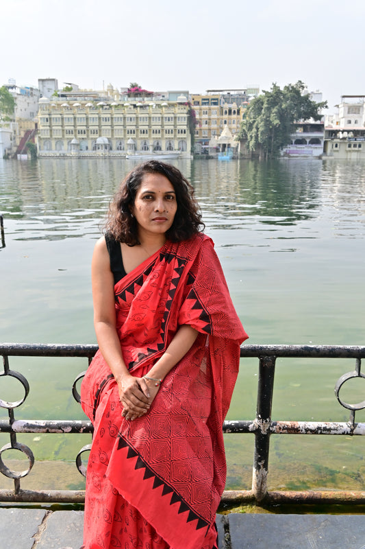 Handblock printed Cotton saree