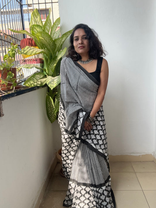 Handblock printed Cotton saree