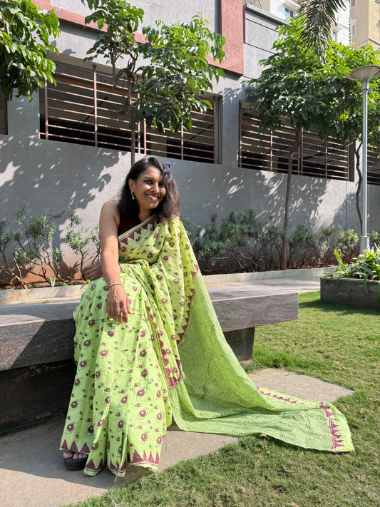 Handblock printed Cotton saree